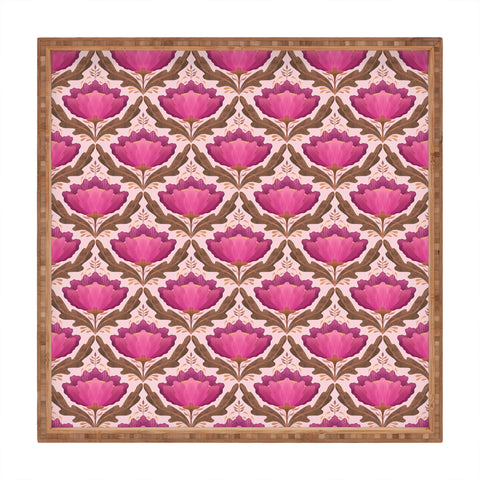 Sewzinski Diamond Floral Pattern Pink Square Tray