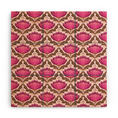 Sewzinski Diamond Floral Pattern Pink Wood Wall Mural
