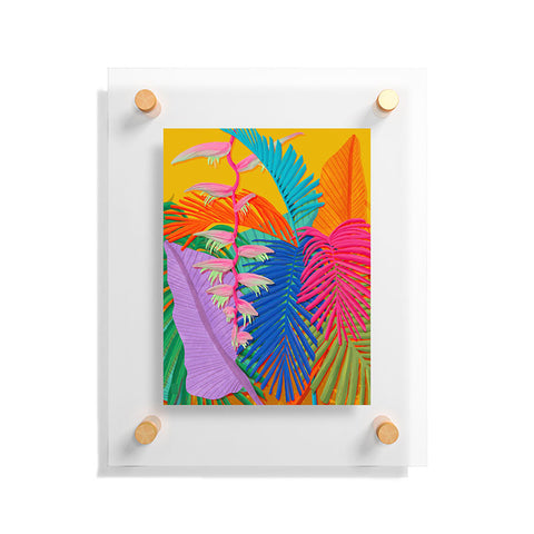 Sewzinski Flamingo Plant and Palm Fronds Floating Acrylic Print