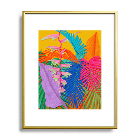 Sewzinski Flamingo Plant and Palm Fronds Metal Framed Art Print