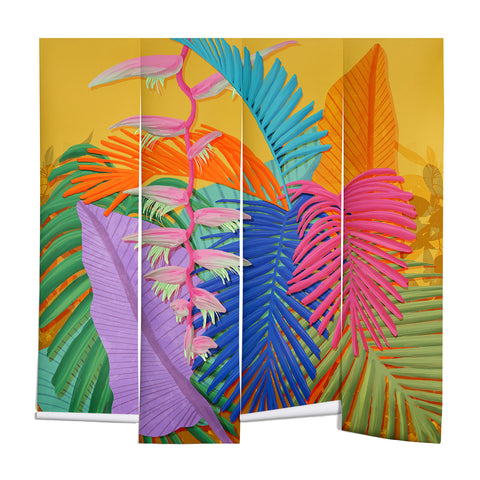 Sewzinski Flamingo Plant and Palm Fronds Wall Mural
