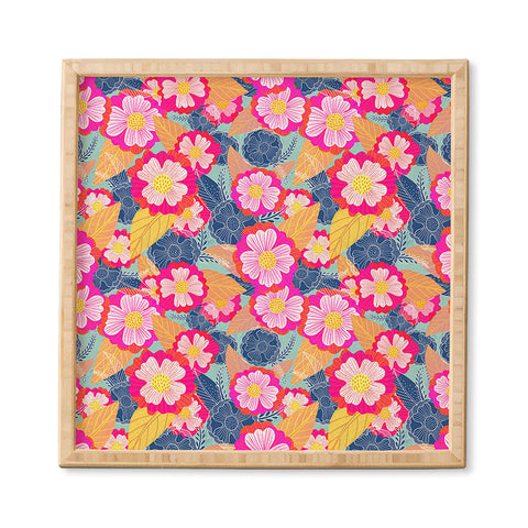 Sewzinski Floating Flowers Pink and Blue Framed Wall Art