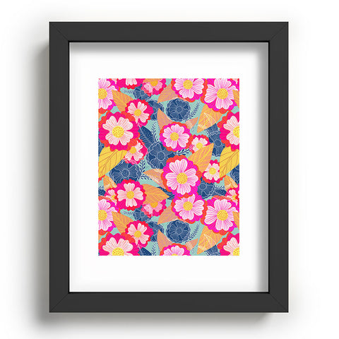 Sewzinski Floating Flowers Pink and Blue Recessed Framing Rectangle