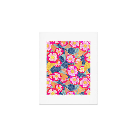 Sewzinski Floating Flowers Pink and Blue Art Print