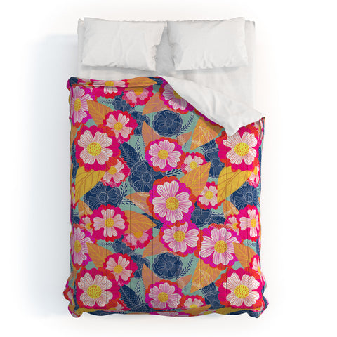 Sewzinski Floating Flowers Pink and Blue Comforter