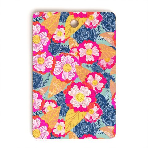 Sewzinski Floating Flowers Pink and Blue Cutting Board Rectangle