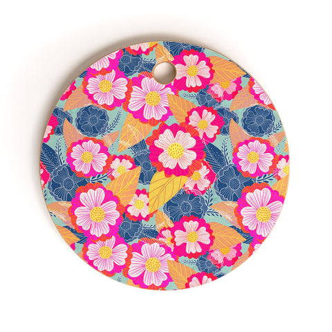 Sewzinski Floating Flowers Pink and Blue Cutting Board Round