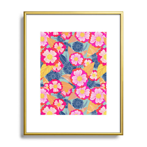 Sewzinski Floating Flowers Pink and Blue Metal Framed Art Print