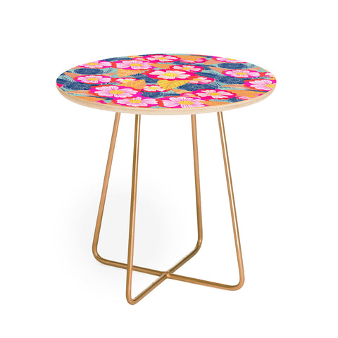 Sewzinski Floating Flowers Pink and Blue Round Side Table