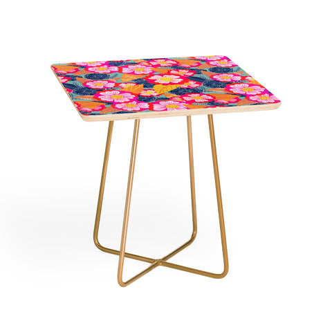 Sewzinski Floating Flowers Pink and Blue Side Table