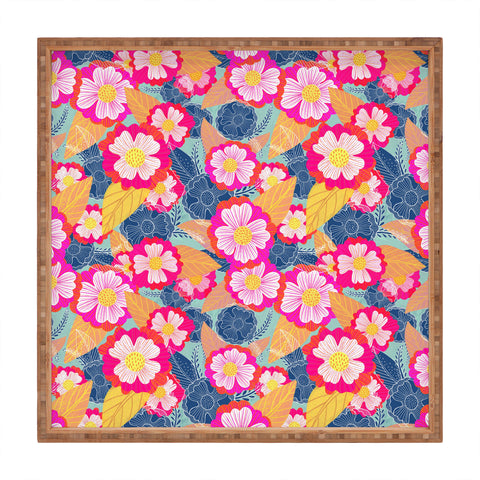 Sewzinski Floating Flowers Pink and Blue Square Tray