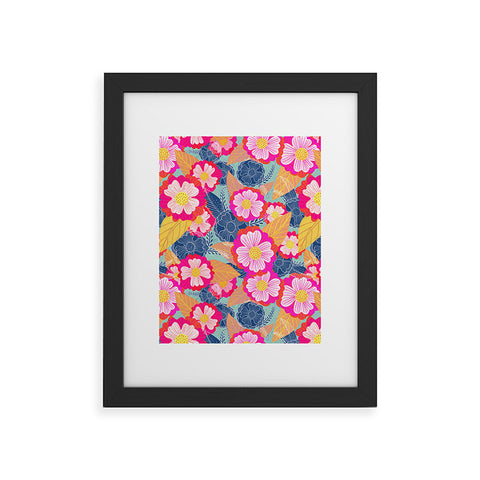 Sewzinski Floating Flowers Pink and Blue Framed Art Print