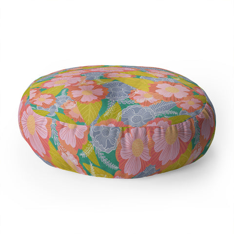 Sewzinski Floating Flowers Pink Green Floor Pillow Round