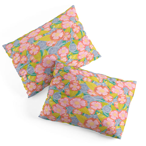 Sewzinski Floating Flowers Pink Green Pillow Shams