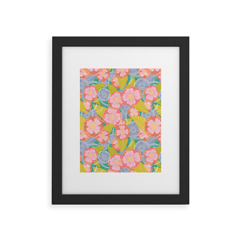 Sewzinski Floating Flowers Pink Green Framed Art Print