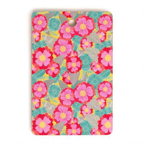 Sewzinski Floating Flowers Red Turquoise Cutting Board Rectangle