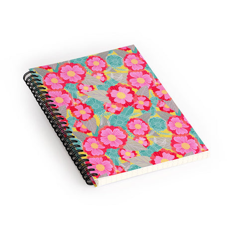 Sewzinski Floating Flowers Red Turquoise Spiral Notebook