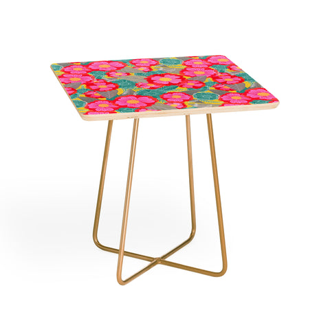 Sewzinski Floating Flowers Red Turquoise Side Table