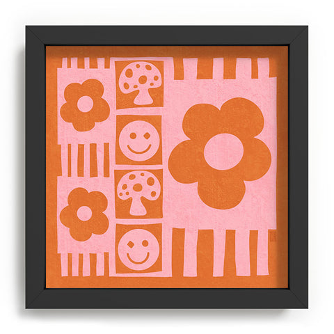 Sewzinski Flowers and Smiles Pink Orange Recessed Framing Square