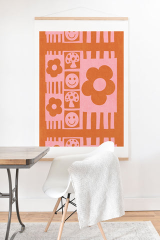 Sewzinski Flowers and Smiles Pink Orange Art Print And Hanger