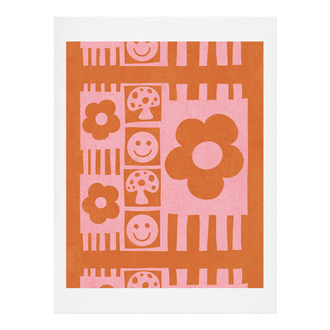 Sewzinski Flowers and Smiles Pink Orange Art Print