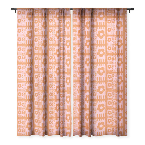Sewzinski Flowers and Smiles Pink Orange Sheer Window Curtain