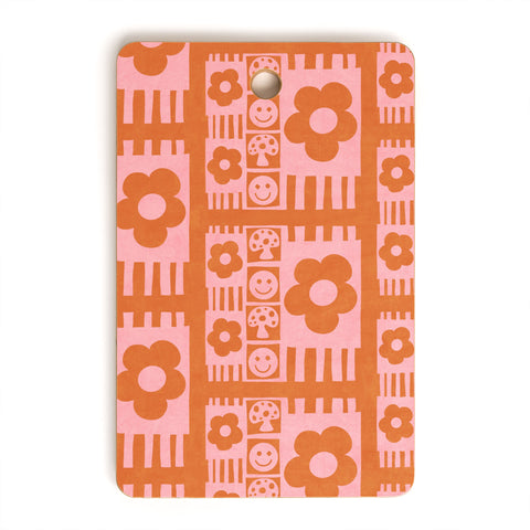 Sewzinski Flowers and Smiles Pink Orange Cutting Board Rectangle