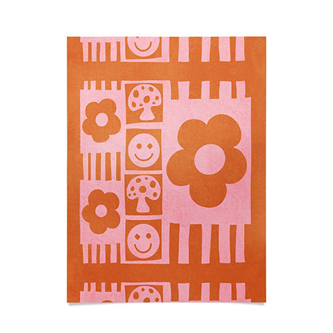 Sewzinski Flowers and Smiles Pink Orange Poster