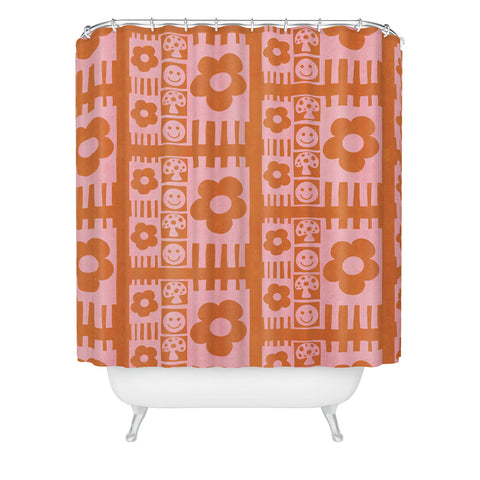 Sewzinski Flowers and Smiles Pink Orange Shower Curtain