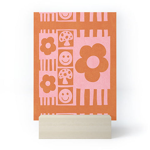 Sewzinski Flowers and Smiles Pink Orange Mini Art Print