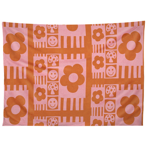 Sewzinski Flowers and Smiles Pink Orange Tapestry