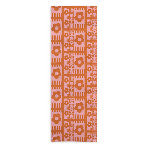 Sewzinski Flowers and Smiles Pink Orange Yoga Towel