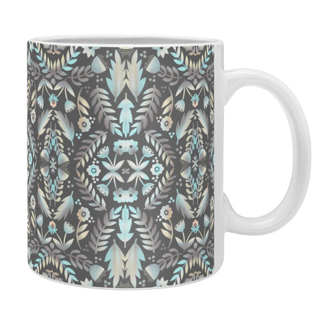 Sewzinski Folk Art Flowers Blue and Gray Coffee Mug