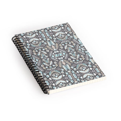 Sewzinski Folk Art Flowers Blue and Gray Spiral Notebook