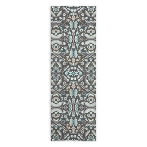Sewzinski Folk Art Flowers Blue and Gray Yoga Towel