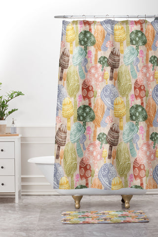 Sewzinski Folklore Mushrooms Shower Curtain And Mat