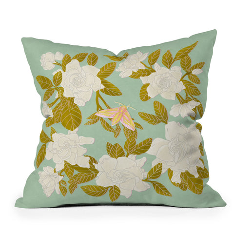 Sewzinski Gardenias on Green Throw Pillow