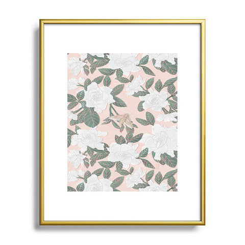 Sewzinski Gardenias on Peach Metal Framed Art Print