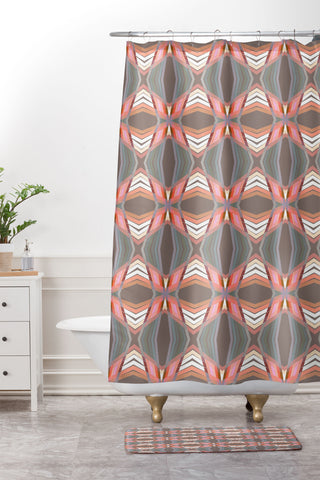 Sewzinski Gray Pink Mod Quilt Shower Curtain And Mat