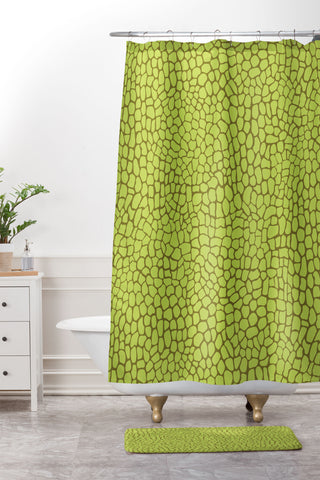 Sewzinski Green Lizard Print Shower Curtain And Mat
