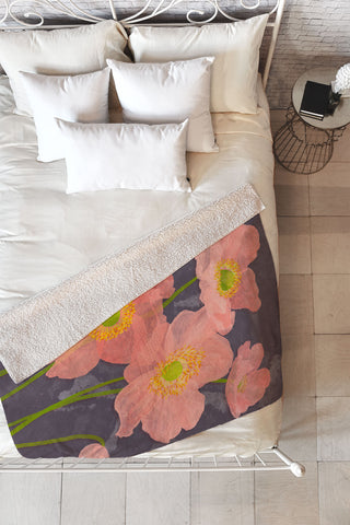 Sewzinski Japanese Anemones Fleece Throw Blanket