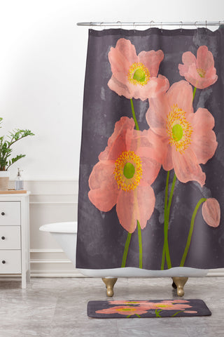 Sewzinski Japanese Anemones Shower Curtain And Mat