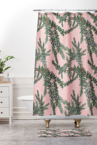 Sewzinski Juniper on Pink Shower Curtain And Mat