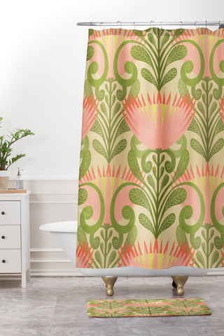 Sewzinski King Protea Pattern Shower Curtain And Mat