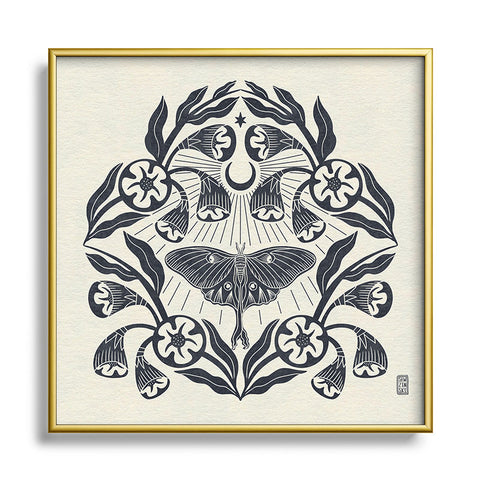 Sewzinski Luna Moth Moonflowers Pattern Square Metal Framed Art Print
