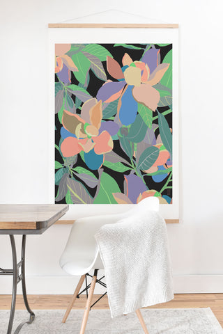 Sewzinski Magnolias on Black Art Print And Hanger