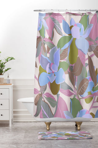 Sewzinski Magnolias on Ivory Shower Curtain And Mat