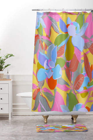 Sewzinski Magnolias on Yellow Shower Curtain And Mat