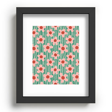 Sewzinski Mod Pink Flowers on Green Recessed Framing Rectangle
