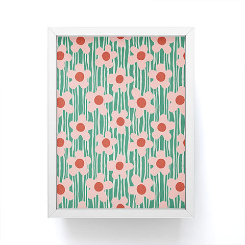 Sewzinski Mod Pink Flowers on Green Framed Mini Art Print